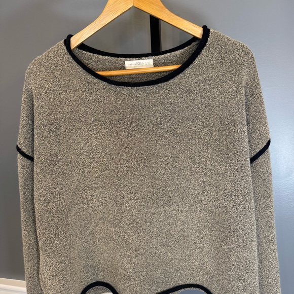 NATURAL LIFE Sweaters - Natural Life Oversized Knit Sweater Tan Black Trim Relaxed Fit L/XL